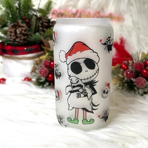 Jack 16 oz frosted Glass cup | Coffee Cup | Christmas cup | vasos de navidad | navidad | christmas