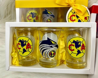 Set de vasos para shots, Liga Mexican, Club America,  vaso de Club America, las águilas, soccer, set de vasos, America
