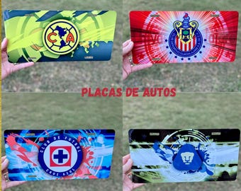 placas para autos, liga mexicana, chivas, club america, pumas, cruz azul, regalos de liga mexicana, placas personalizadas, placa para carros
