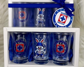 cruz azul, vasos de cruz azul, vasos de cruz azul para shots, vasos tequileros, regalos de cruz azul, liga mexicana, soccer, cruz azul cups
