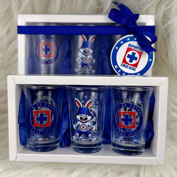 cruz azul, vasos de cruz azul, vasos de cruz azul para shots, vasos tequileros, regalos de cruz azul, liga mexicana, soccer, cruz azul cups