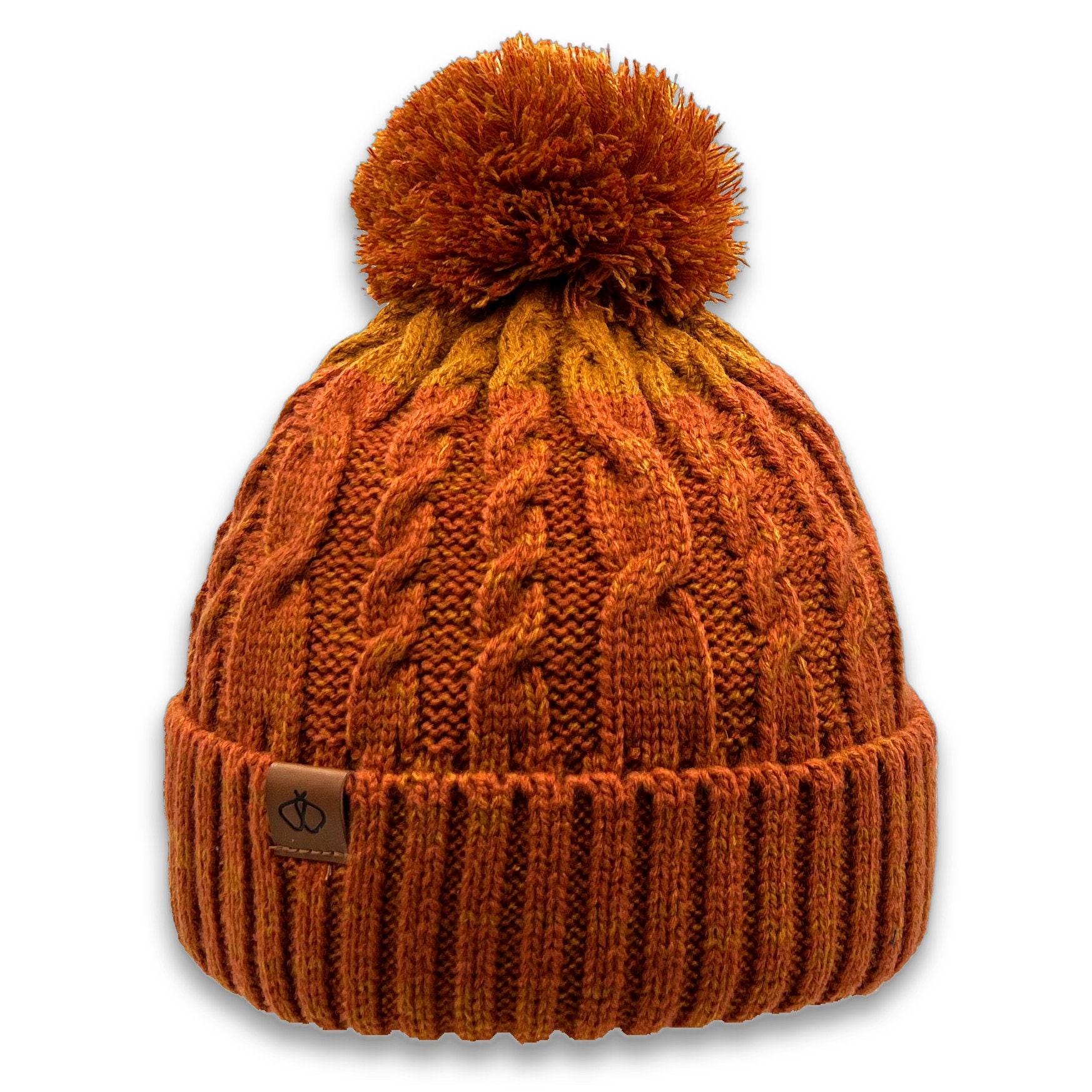 Satin Lined Burnt Orange & Orange Bobble Hat