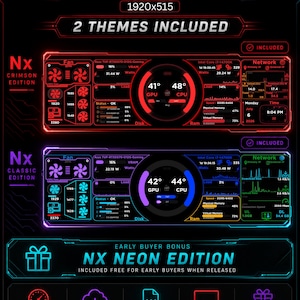 AIDA64 Sensor Panel 1920x515 Bundle | NX Classic & Crimson CPU GPU Temperature Monitor