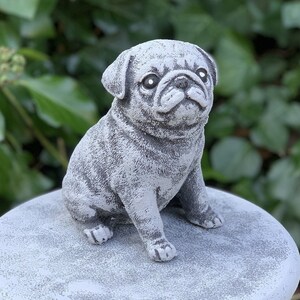 Concrete sitting pug dog statue Detailed pug dog figurine Realistic pug memorial  Outdoor garden decoration