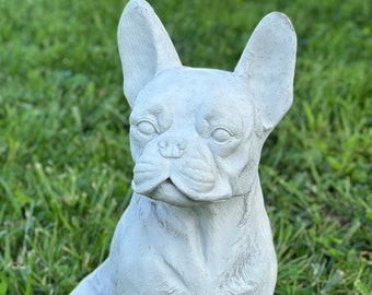 French bulldog outdoor figurine Real size bulldog statue Outdoor frenchie dog sculpture Stone statue for garden