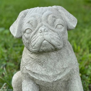 Sitting pug puppy statue Solid Rock statue Concrete pug puppy figurine Gift for animal lovers Garden stone pet memorial