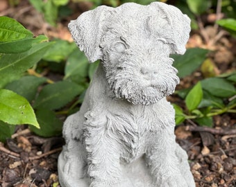 Concrete puppy schnauzer figurine Sitting schnauzer dog cement memorial Backyard stone sculpture
