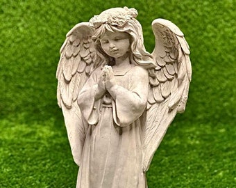 Concrete girl with wings figurine Outdoor angel sculpture  Religious angel figure Indoor angel statue