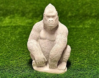 Sitting concrete gorilla statue Outdoor massive gorilla figurine Detailed resting monkey figure