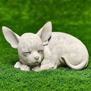Curled up Chihuahua dog statue Indoor sleeping Chihuahua figure Concrete Chihuahua memorial