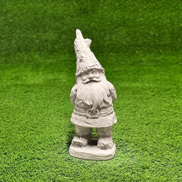 Standing gnome statue Concrete garden gnome with big head figurine Detailed backyard troll sculpture