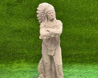 Massive Indian chief concrete statue Large Indian man garden figurine Outdoor real size decoration XXL on pallet