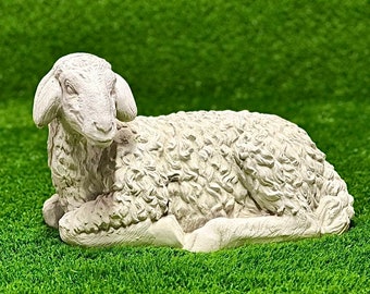 Laying sheep statue Concrete detailed lamb figure Realistic farm animal decoration