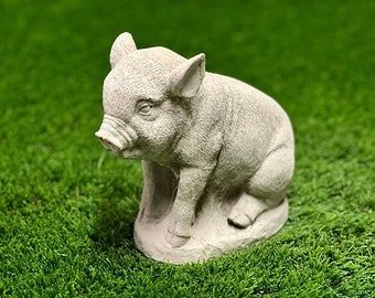 Sitting concrete pig figure Farm animal decor Stone yard pig figurine Garden outdoor cement sculpture Gift idea