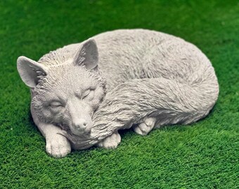 Concrete curled up fox statue Sleeping real size fox figurine Massive laying wild fox sculpture Outdoor garden art