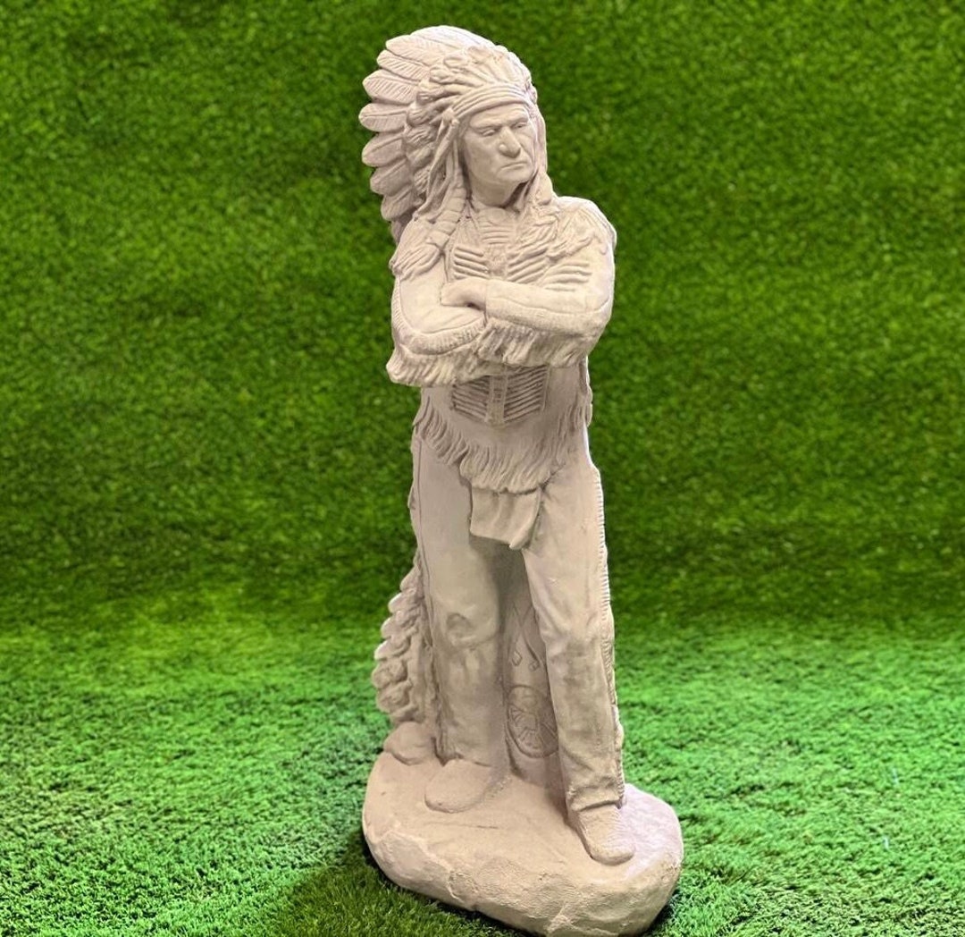 Massive Indian Chief Concrete Statue Large Indian Man Garden Figurine