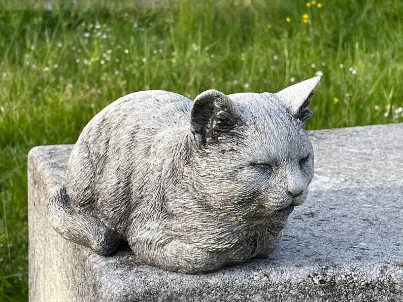 Concrete Sleeping Cat Statue Detailed Resting Cat Figurine Etsy