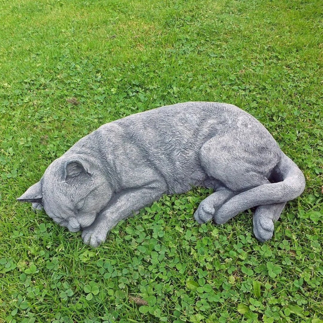 Concrete Sleeping Cat Statue Outdoor Garden Cat Figurine Etsy