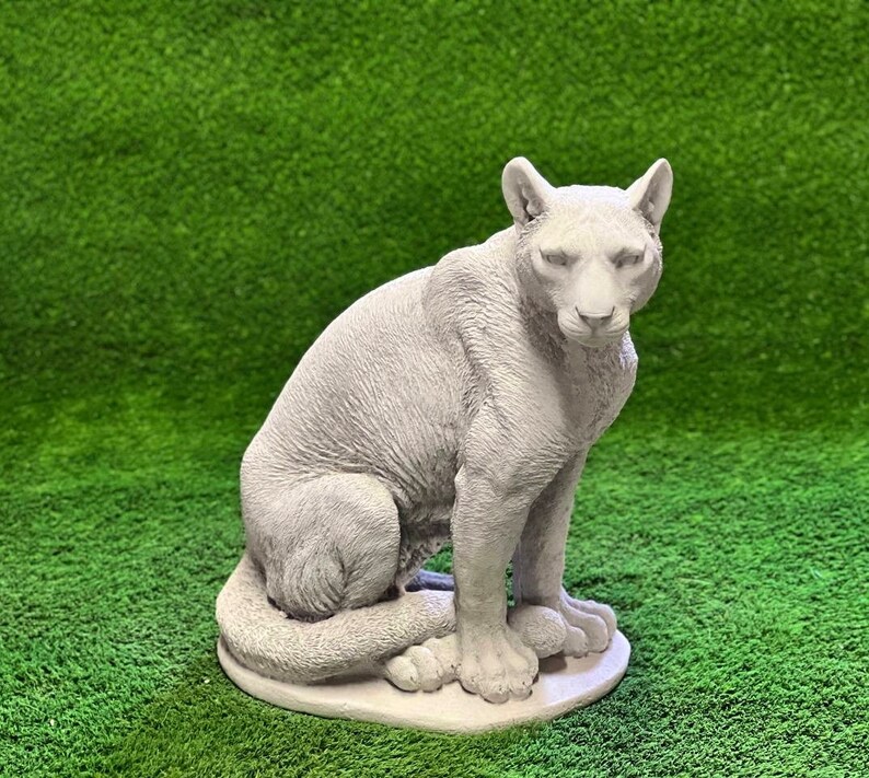 Massive Mountain Lion Statue Large Sitting Catamount Figurine Etsy