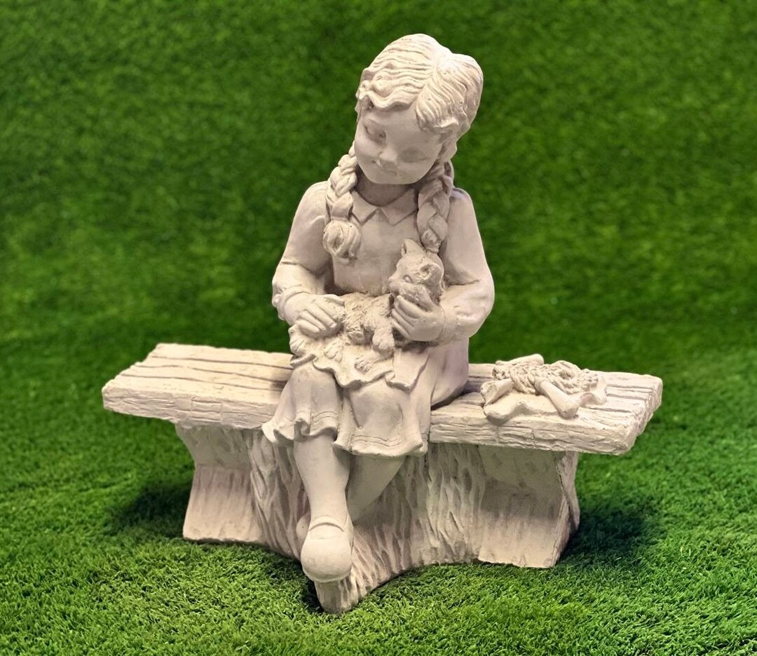 Sitting Girl With Cat Statue Massive Girl With Kitty Figure Concrete