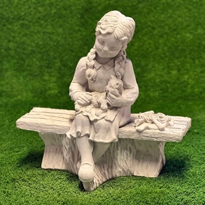 Sitting girl with cat statue Massive girl with kitty figure Concrete garden decoration Large yard art figurine