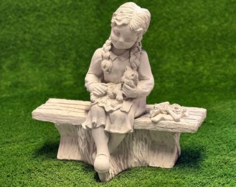 Sitting girl with cat statue Massive girl with kitty figure Concrete garden decoration Large yard art figurine