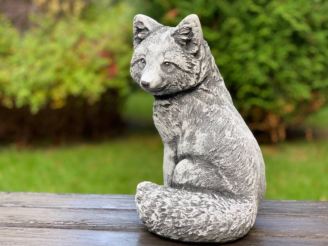 Sitting Fox Statue Concrete Fox Figurine Realistic Wild Fox Etsy