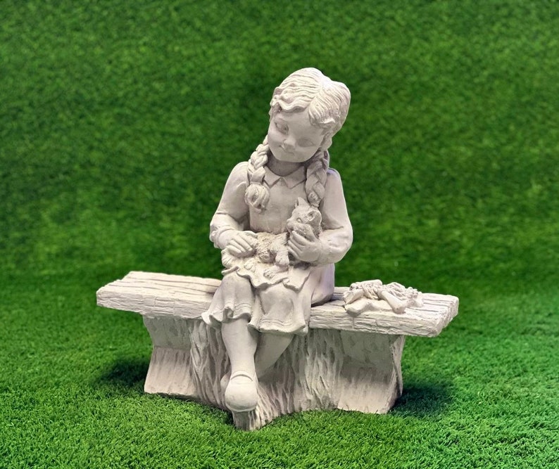Sitting Girl With Cat Statue Massive Girl With Kitty Figure Etsy