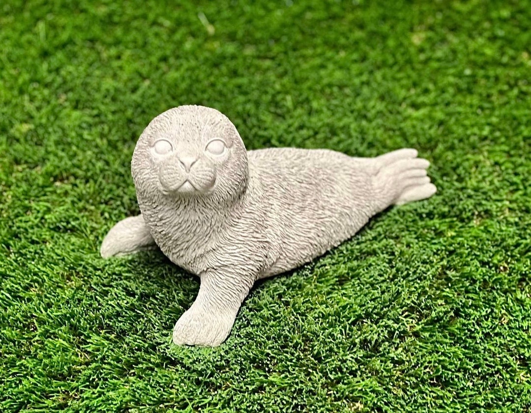 Laying Sea Seal Concrete Statue Realistic Ocean Animal Figurine