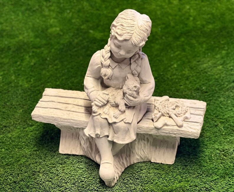 Sitting Girl With Cat Statue Massive Girl With Kitty Figure Etsy