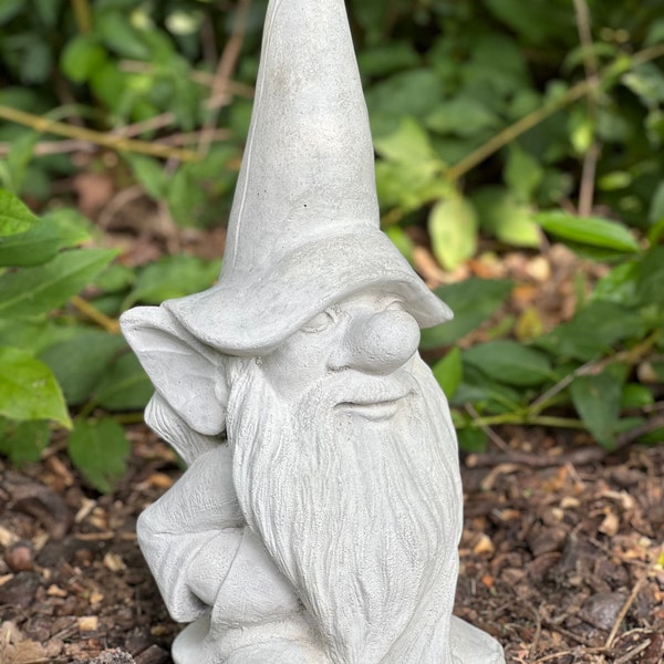 Standing gnome with big hat and long beard figure Concrete garden gnome statue Outdoor decoration