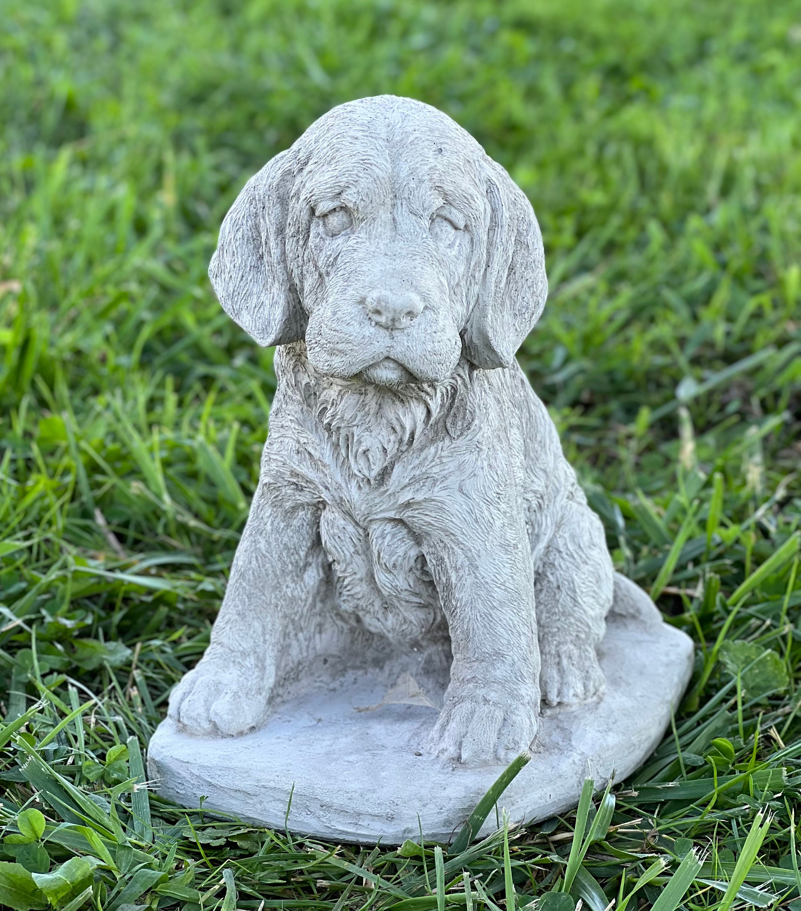 Beagle Statue, engraved dog tag Memorial custom dog figurine Concrete