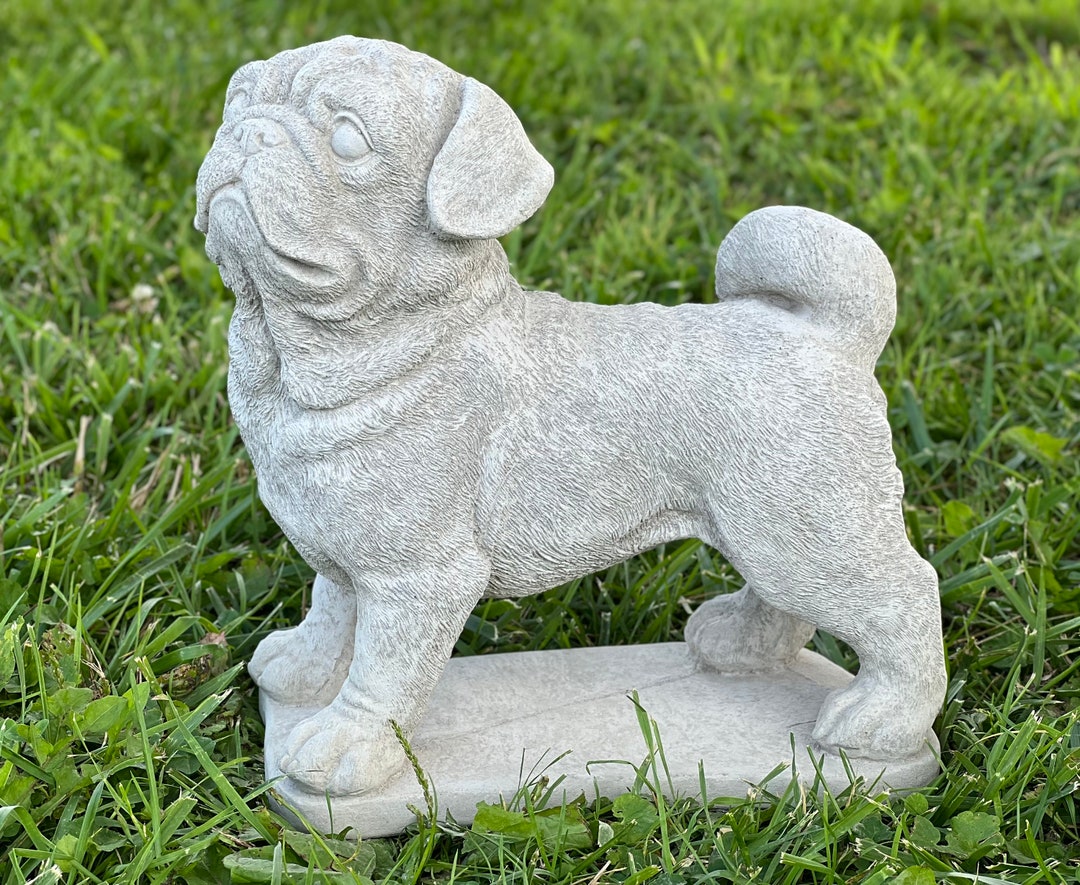 Realistic Puppy Pug Cement Memorial Pug Outdoor Figurine Gift for Pet