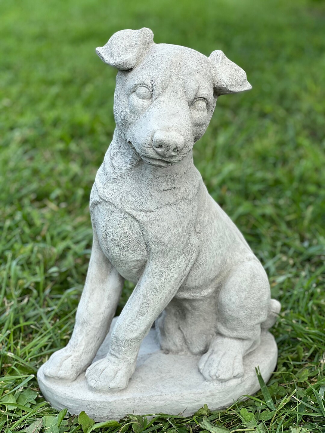 Sitting Concrete Jack Russell Terrier Statue Puppy Figurine Realistic Dog Memorial Outdoor