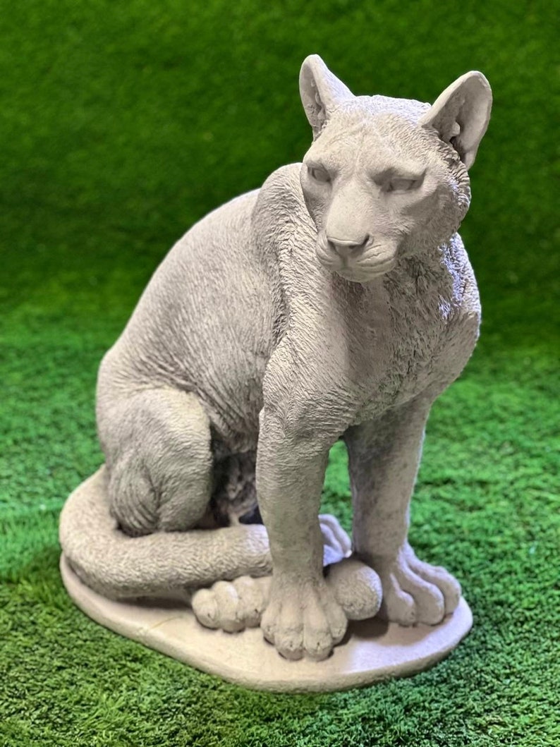 Massive Mountain Lion Statue Large Sitting Catamount Figurine Etsy