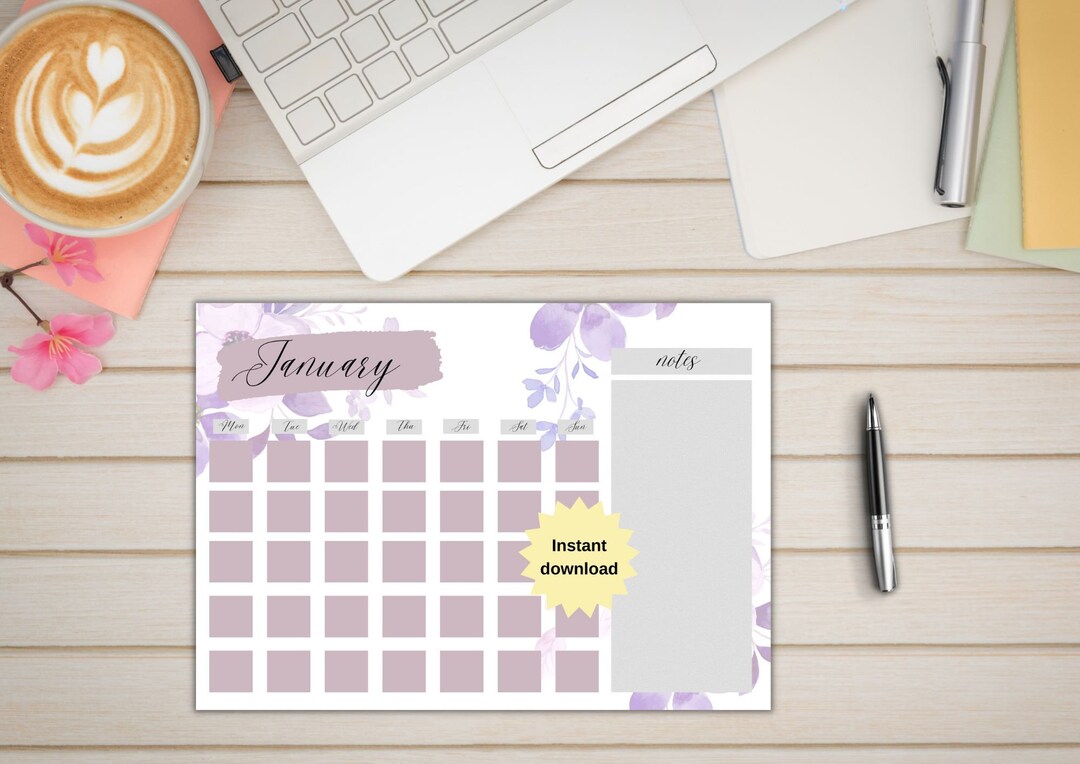 INSTANT Download Purple Monthly Calendar Landscape A4 - Etsy