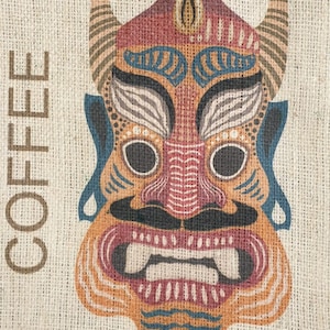 Coffee sack jute sack decoration SACK Deco with selected motif mask-Ind! Jute wall decoration mural upholstery cover