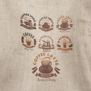 Kaffeesack Jutesack Deko SACK Deco mit ausgewählten Motiv Coffee Shop-A2 ! Jute Wanddeko Wandbild Polsterbezug
