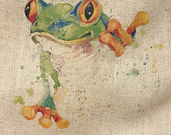 Coffee sack jute sack decoration SACK Deco with selected motif frog! Jute wall decoration mural upholstery cover