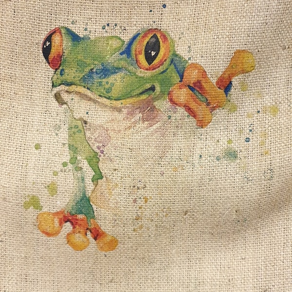 Décoration de sac de jute de sac de café SACK Déco avec la grenouille choisie de motif ! Housse de décoration murale en jute