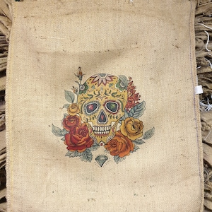 Coffee sack jute sack decoration SACK Deco with selected motif colorful skull! Jute wall decoration mural upholstery cover