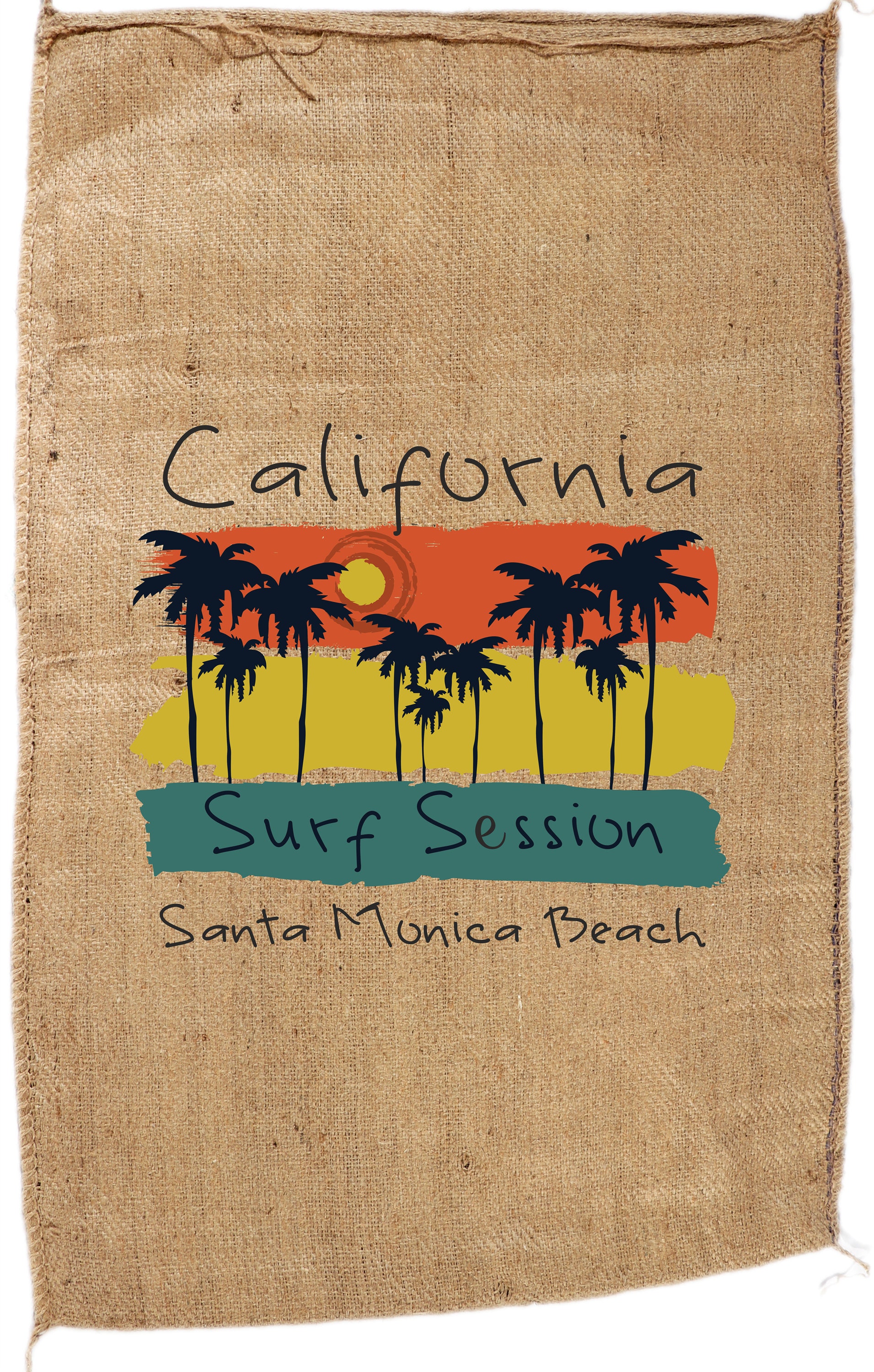 Coffee bag jute bag decoration SACK Deco with selected motif California Santa Monica! Jute wall decoration mural upholstery cover