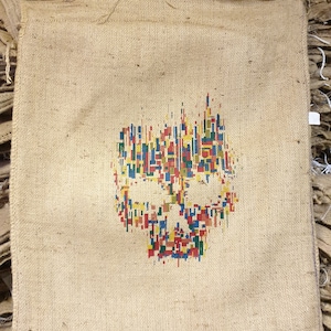 Coffee sack jute sack decoration SACK Deco with selected motif skull! Jute wall decoration mural upholstery cover