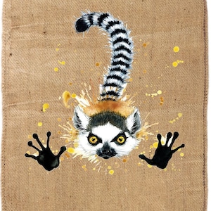 Coffee sack jute sack decoration SACK Deco with selected motif Kopi Luwak Lemur !! Jute wall decoration mural upholstery cover