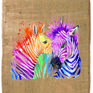 Coffee sack jute sack decoration SACK Deco with selected motif Colorful Zebras!! Jute wall decoration mural upholstery cover