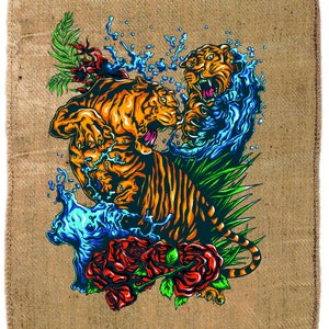 Kaffeesack Jutesack Deko SACK Deco mit ausgewählten Motiv Tiger !! Jute Wanddeko Wandbild Polsterbezug