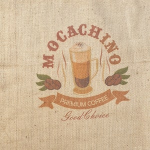 Coffee sack jute sack decoration SACK Deco with selected motif Mocachino! Jute wall decoration mural upholstery cover