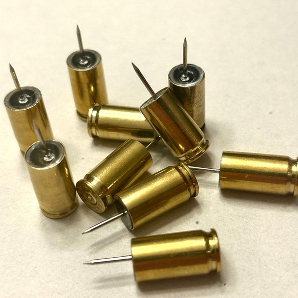 Handmade Once Fired 9MM Bullet Thumb Tacks - Set of 15 / 9MM Bullet Push Pins / 9MM Brass Casing / Unique Gift for Hunter / Free Shipping