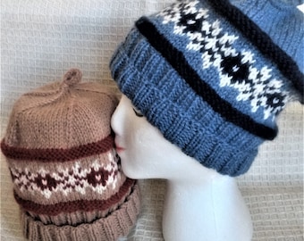 Cuffed Handknit Hat for Women, Unique Winter Beanie Hat,