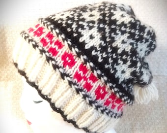 Estonian Stars Knit Beanie, Knit Nordic Winter Hat